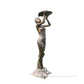 Life size bronze lady bathing water fountain